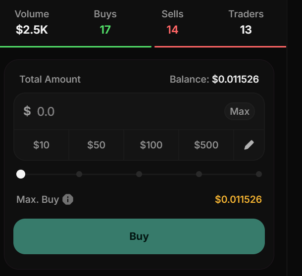 Панель покупки токена на Catapult Trade